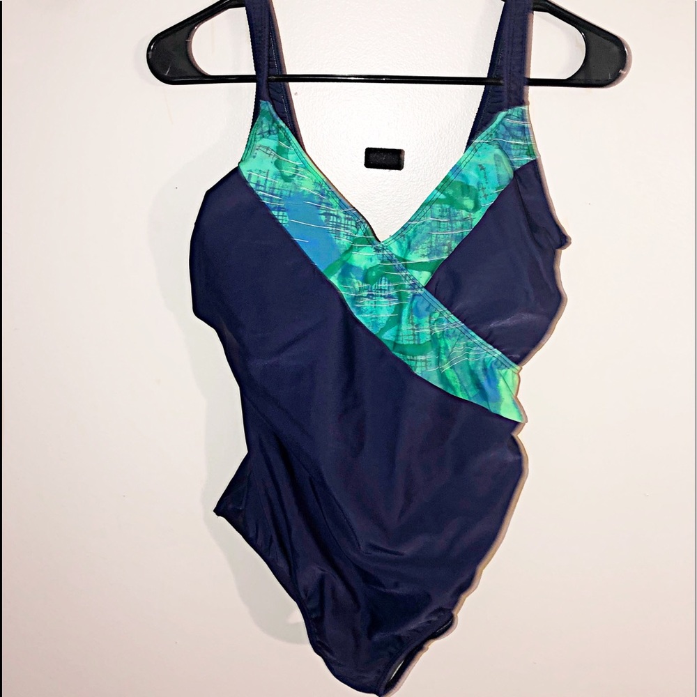 Women’s Navy, Green, and Blue Bathing Suit